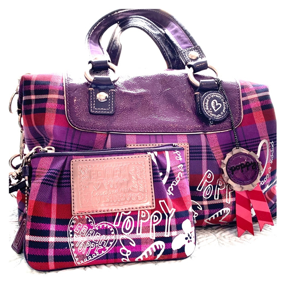 Coach Poppy Tartan Plaid Satchel and Wristlet